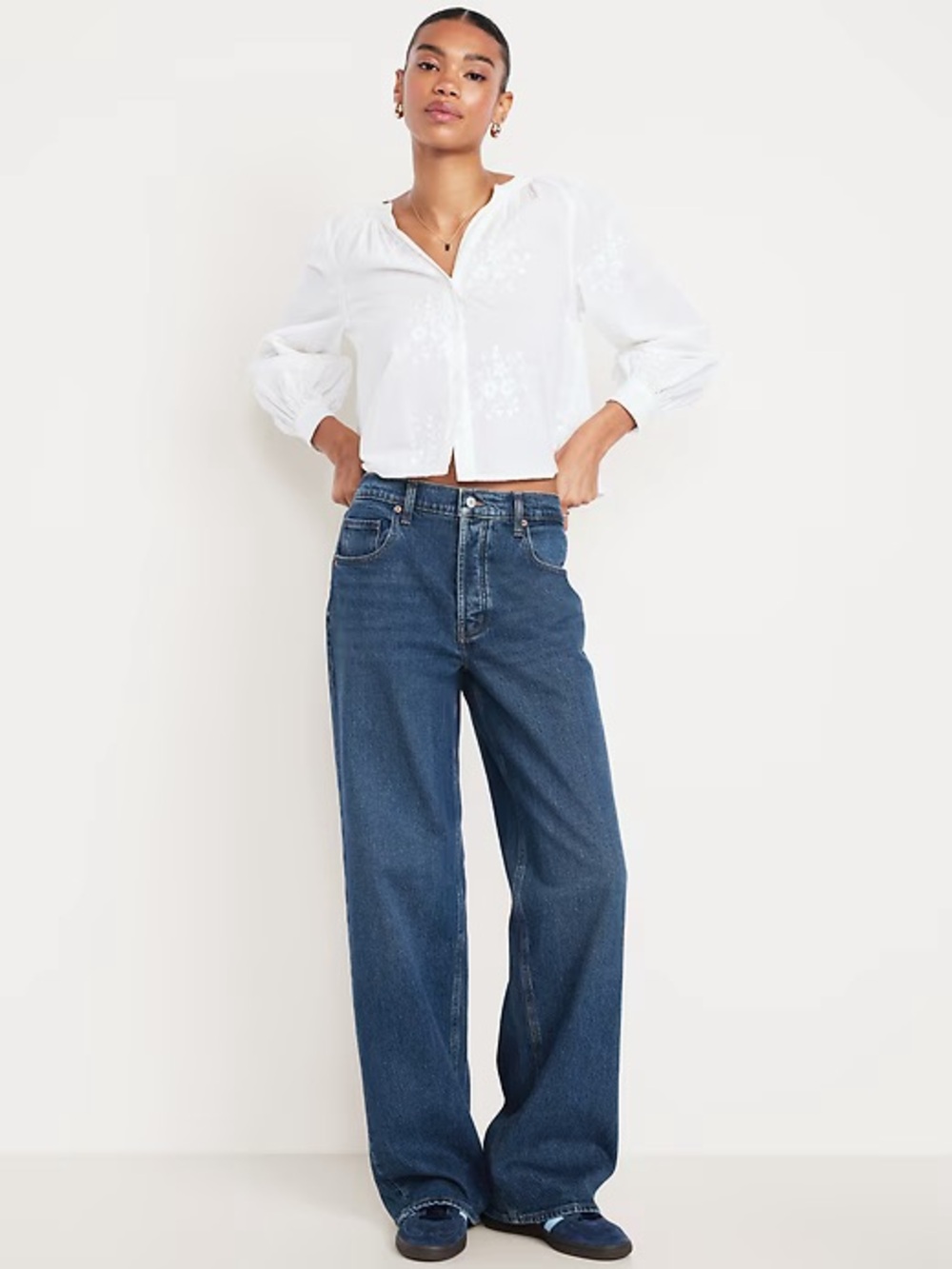Old Navy Mid Rise The Slouchy Baggy Wide Leg Dark Wish Regular Jeans